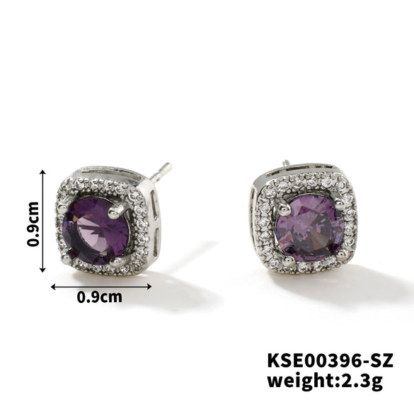 Small Square Sugar Zircon Stud Earrings For Women Copper Minimalist Square Diamond Embedded Earrings