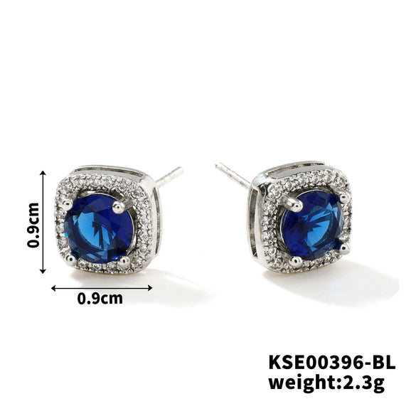 Small Square Sugar Zircon Stud Earrings For Women Copper Minimalist Square Diamond Embedded Earrings
