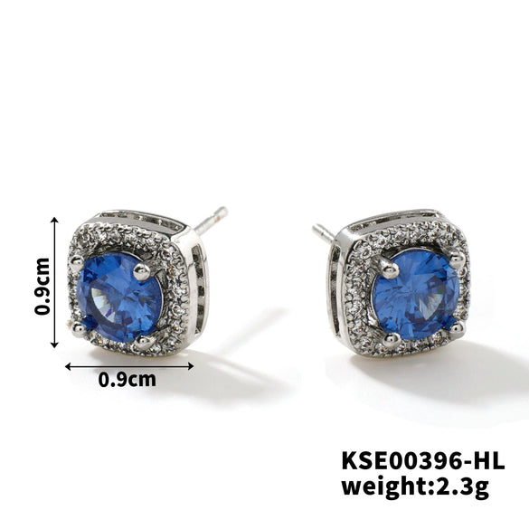 Small Square Sugar Zircon Stud Earrings For Women Copper Minimalist Square Diamond Embedded Earrings