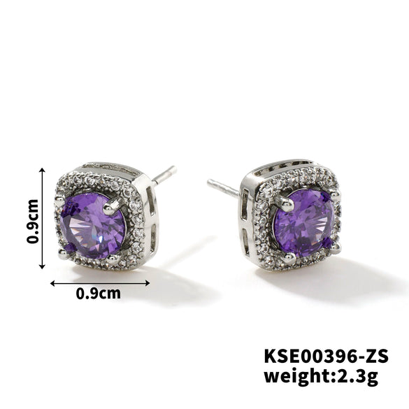 Small Square Sugar Zircon Stud Earrings For Women Copper Minimalist Square Diamond Embedded Earrings