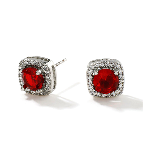 Small Square Sugar Zircon Stud Earrings For Women Copper Minimalist Square Diamond Embedded Earrings