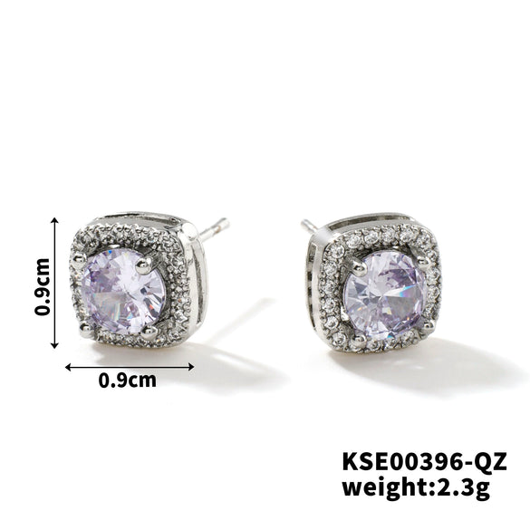 Small Square Sugar Zircon Stud Earrings For Women Copper Minimalist Square Diamond Embedded Earrings