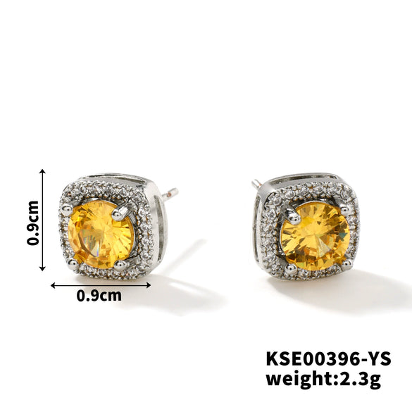 Small Square Sugar Zircon Stud Earrings For Women Copper Minimalist Square Diamond Embedded Earrings