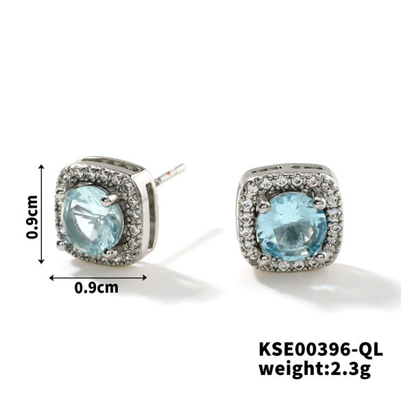 Small Square Sugar Zircon Stud Earrings For Women Copper Minimalist Square Diamond Embedded Earrings