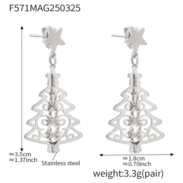 Small Tree Earrings Stainless Steel Geometric Light Luxury Electroplated 18K Real Gold Women's