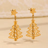 Small Tree Earrings Stainless Steel Geometric Light Luxury Electroplated 18K Real Gold Women's