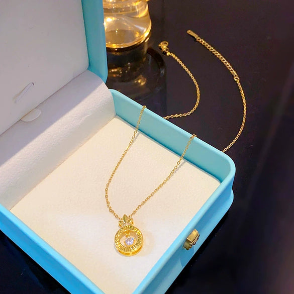 Smart Necklace Titanium Steel Copper With Geometric Pattern Roman Numeral Clover For Women Light Luxury Style