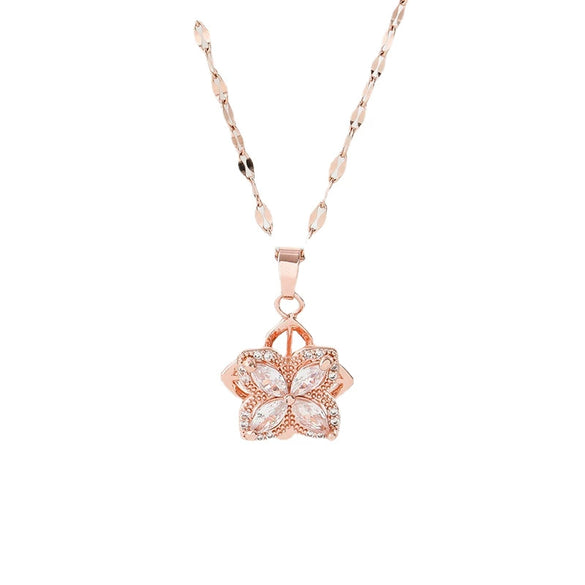 Smart Rotating Fourleaf Clover Necklace For Women Titanium Steel With Mixed Gem Inlay And Electroplating