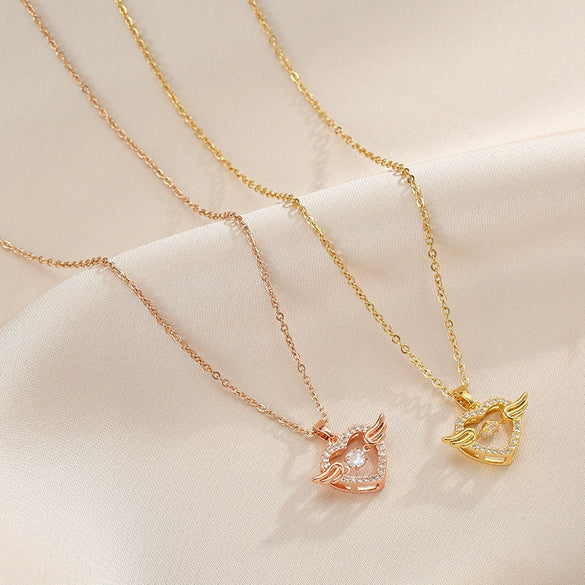 Smart Series Titanium Steel Women's Fashion Beating Heart Necklace With Letter Number Text Pattern O Chain