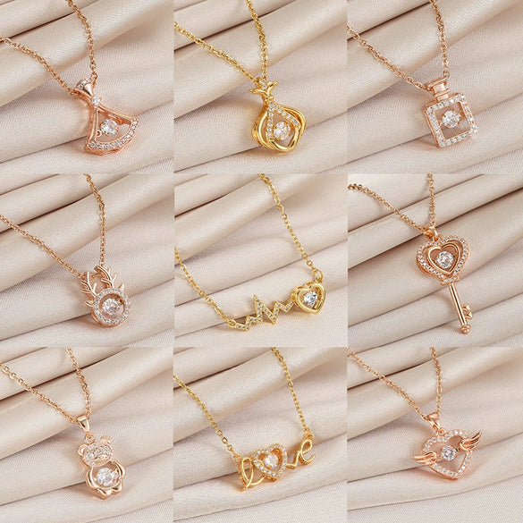 Smart Series Titanium Steel Women's Fashion Beating Heart Necklace With Letter Number Text Pattern O Chain