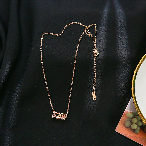Smart Series Titanium Steel Women's Fashion Beating Heart Necklace With Letter Number Text Pattern O Chain