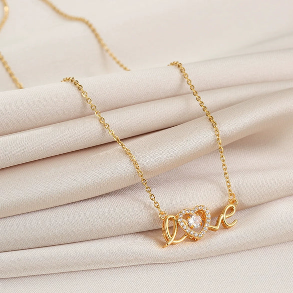Smart Series Titanium Steel Women's Fashion Beating Heart Necklace With Letter Number Text Pattern O Chain