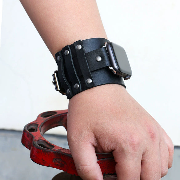 Smart Watch Accessories Leather Punk Strap Geometric Handmade Unisex