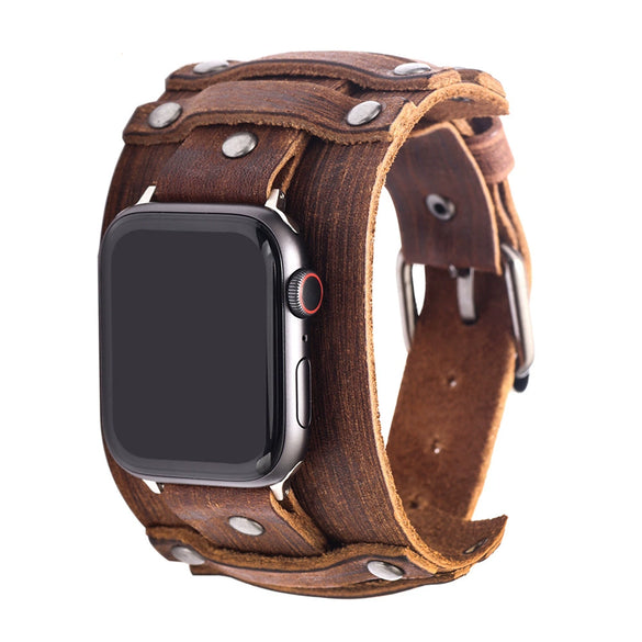 Smart Watch Accessories Leather Punk Strap Geometric Handmade Unisex
