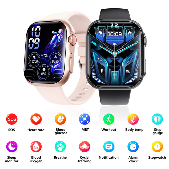 Smart Watch Aluminum Alloy Case Silicone Wrist Strap Square Dial Sporty Style Bluetooth Multitouch Screen For Health Monitoring