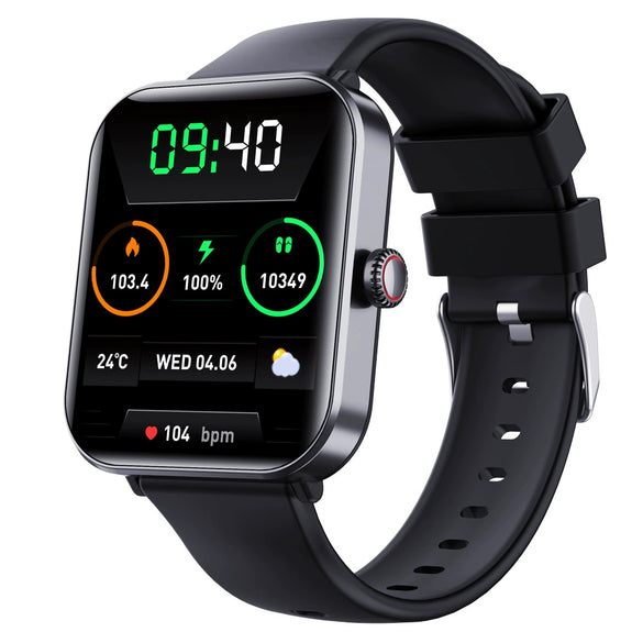 Smart Watch Aluminum Alloy Square Dial Sporty Style Silicone Strap Bluetooth Touch Screen Blood Oxygen Monitoring
