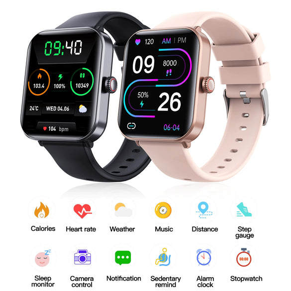 Smart Watch Aluminum Alloy Square Dial Sporty Style Silicone Strap Bluetooth Touch Screen Blood Oxygen Monitoring