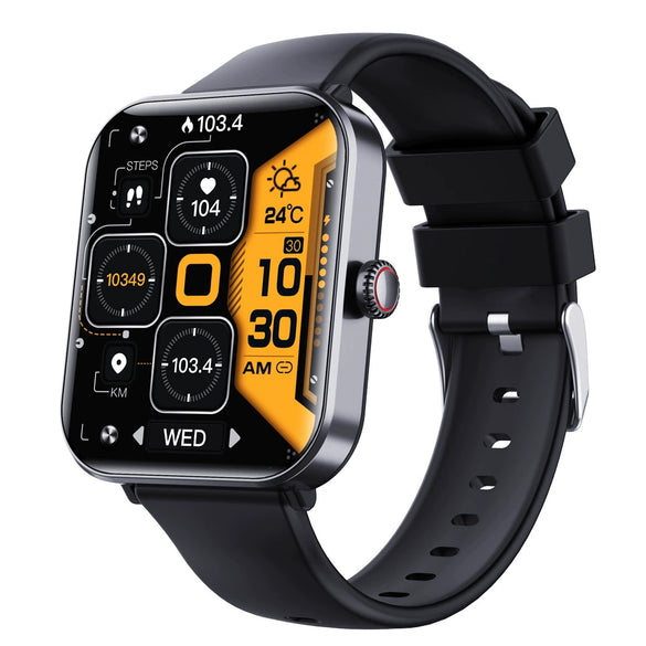 Smart Watch Aluminum Alloy Square Dial Sporty Style Silicone Strap Bluetooth Touch Screen Blood Oxygen Monitoring