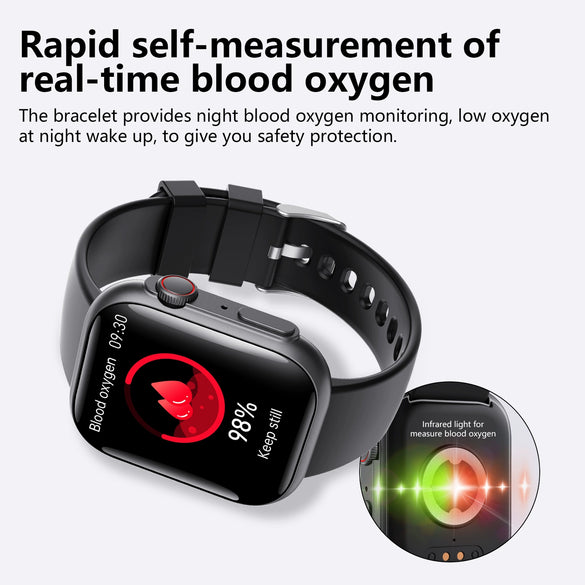 Smart Watch Health Monitoring Sports Watch With Environmental Silicone Strap Square Dial And Magnetic Attraction Charging