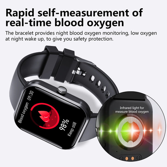Smart Watch Multifunction Blood Glucose Blood Pressure Heart Rate Blood Oxygen Monitoring Sos Alarm Call Square Dial Daily Waterproof Environmentally Friendly Silicone Wristband