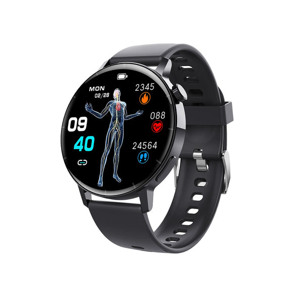 Smart Watch Silicone Wrist Strap Alloy Case Sporty Style Round Dial Touch Push Button Operation Blood Oxygen Heart Rate Measurement
