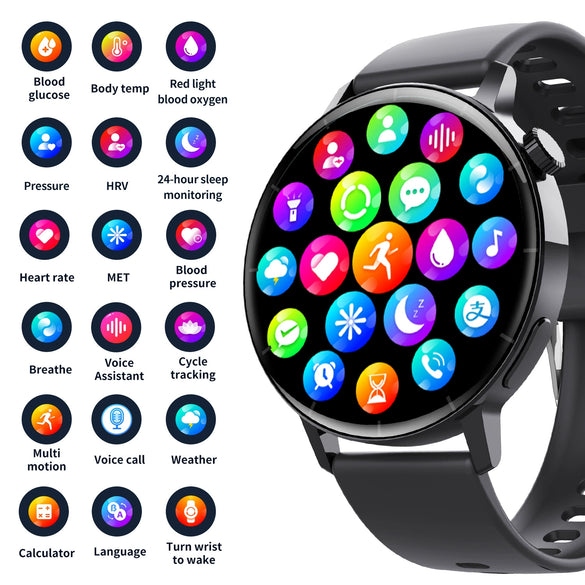 Smart Watch Silicone Wrist Strap Alloy Case Sporty Style Round Dial Touch Push Button Operation Blood Oxygen Heart Rate Measurement