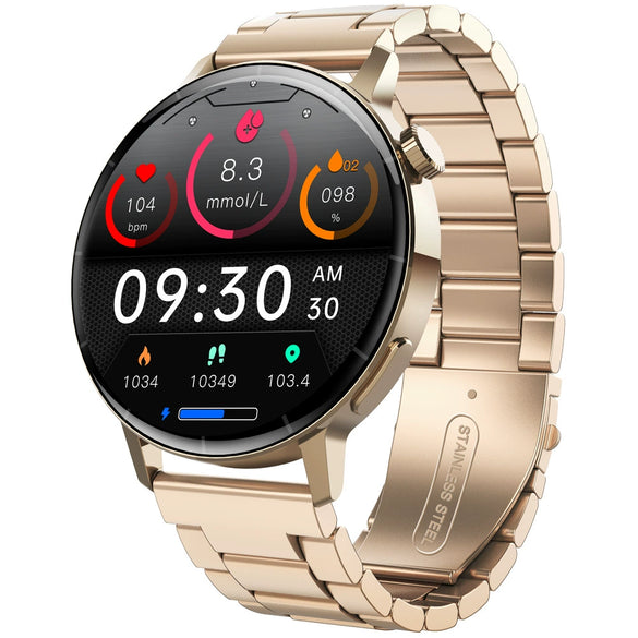 Smart Watch Silicone Wrist Strap Sporty Round Dial Bluetooth Touch Screen Heart Rate Sleep Blood Oxygen Etc Function