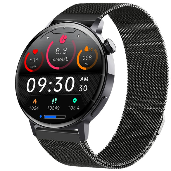 Smart Watch Silicone Wrist Strap Sporty Round Dial Bluetooth Touch Screen Heart Rate Sleep Blood Oxygen Etc Function