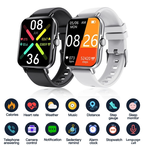 Smart Watch Silicone Wrist Strap Sporty Style Square Dial Blood Oxygen Test Multiexercise Modes Noninvasive Blood Sugar Siri Voice Dialing Touch Operation Compatible With Ios