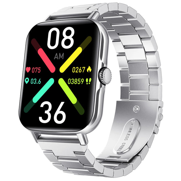 Smart Watch Silicone Wrist Strap Sporty Style Square Dial Blood Oxygen Test Multiexercise Modes Noninvasive Blood Sugar Siri Voice Dialing Touch Operation Compatible With Ios