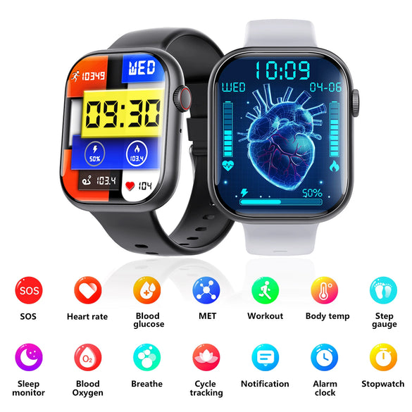 Smart Watch Square Dial Sporty Strap Silicone Wrist Strap Bluetooth Communication Blood Sugar Monitoring Breathing Training Calorie Step Counting Sos Fall For Help Oxygen Test