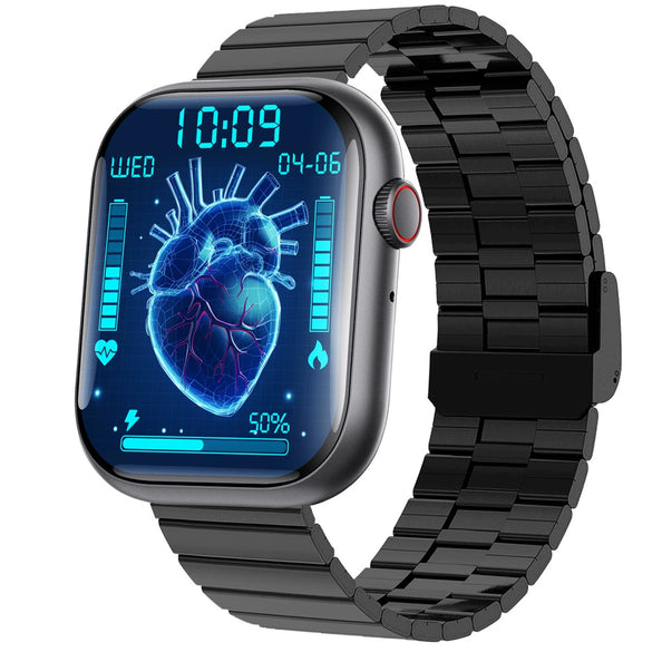 Smart Watch Square Dial Sporty Strap Silicone Wrist Strap Bluetooth Communication Blood Sugar Monitoring Breathing Training Calorie Step Counting Sos Fall For Help Oxygen Test