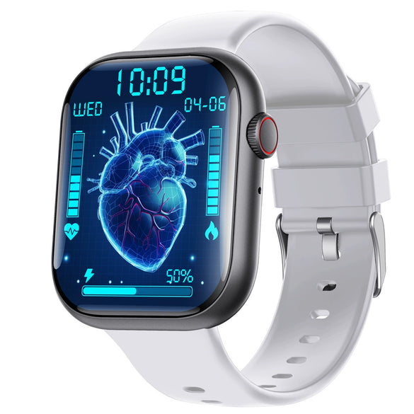 Smart Watch Square Dial Sporty Strap Silicone Wrist Strap Bluetooth Communication Blood Sugar Monitoring Breathing Training Calorie Step Counting Sos Fall For Help Oxygen Test
