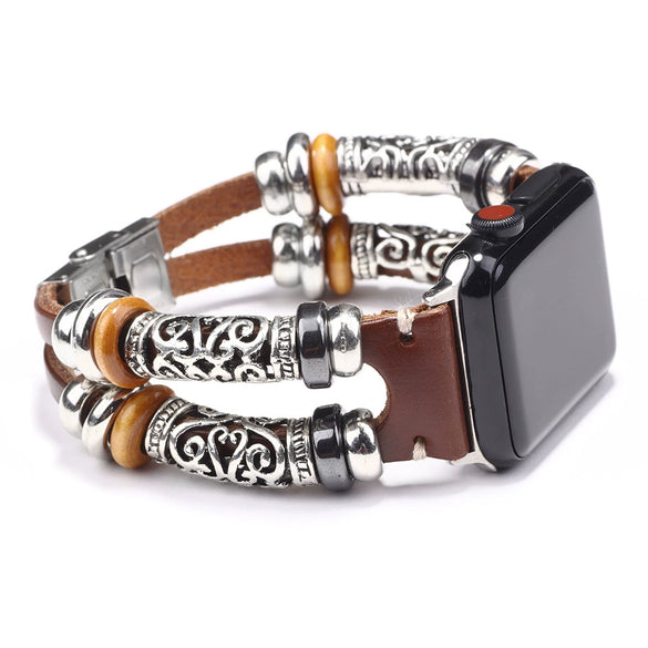 Smart Watch Strap Genuine Leather Alloy Geometric Simple Style Electroplating Unisex
