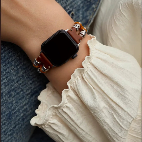 Smart Watch Strap Genuine Leather Alloy Geometric Simple Style Electroplating Unisex