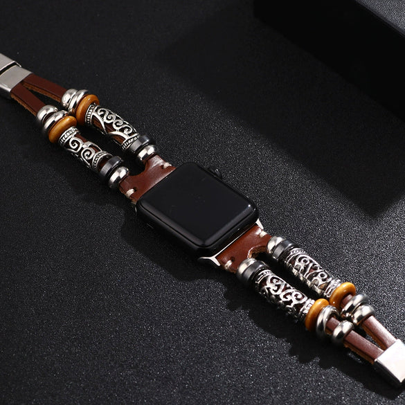 Smart Watch Strap Genuine Leather Alloy Geometric Simple Style Electroplating Unisex