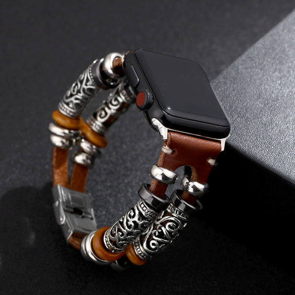 Smart Watch Strap Genuine Leather Alloy Geometric Simple Style Electroplating Unisex