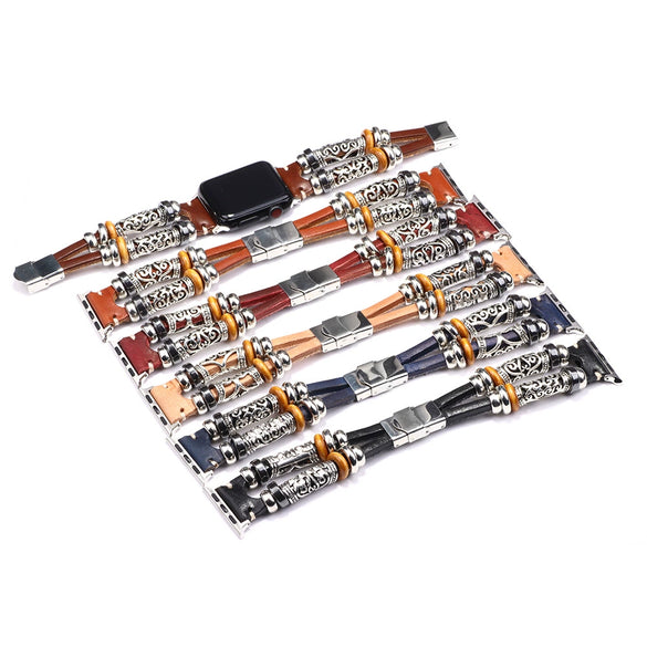 Smart Watch Strap Genuine Leather Alloy Geometric Simple Style Electroplating Unisex