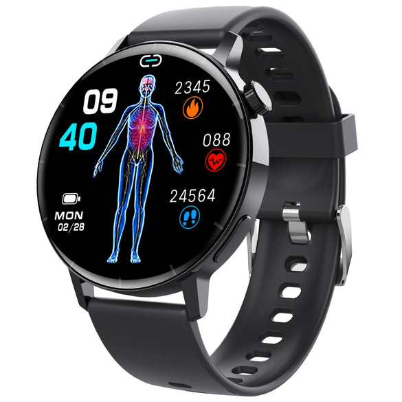 Smart Watch Third Generation Blood Glucose True Blood Oxygen Stress Test Call Exercise Body Temperature Hrv Silicone Wristband Round Dial Sporty Style