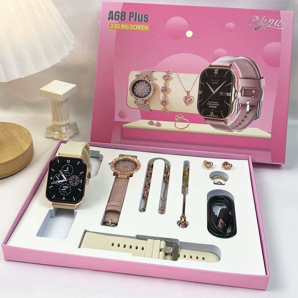 Smart Watch Women Jewelry Alloy Case Stainless Steel Clasp Imitation Leather Strap Round Dial Leisure Style