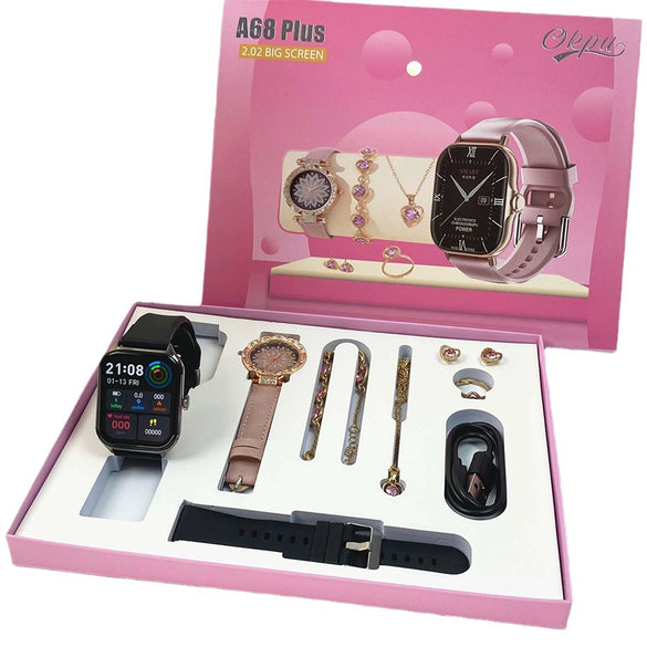 Smart Watch Women Jewelry Alloy Case Stainless Steel Clasp Imitation Leather Strap Round Dial Leisure Style