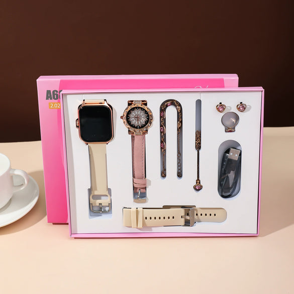 Smart Watch Women Jewelry Alloy Case Stainless Steel Clasp Imitation Leather Strap Round Dial Leisure Style