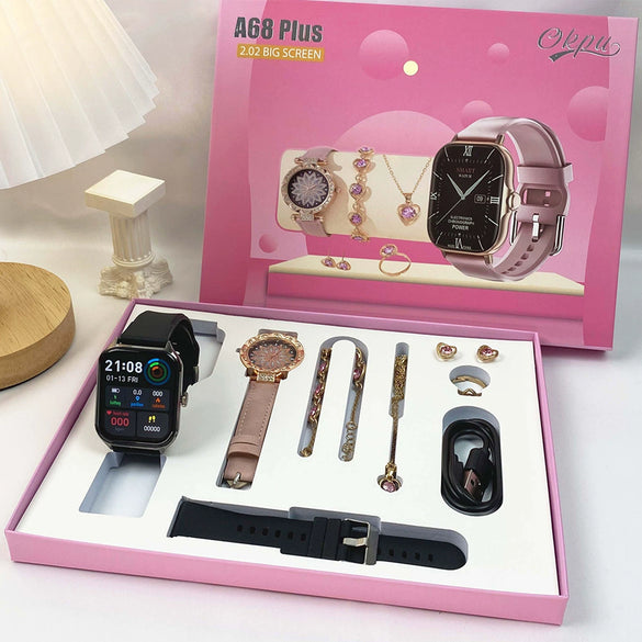 Smart Watch Women Jewelry Alloy Case Stainless Steel Clasp Imitation Leather Strap Round Dial Leisure Style