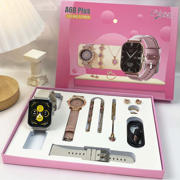 Smart Watch Women Jewelry Alloy Case Stainless Steel Clasp Imitation Leather Strap Round Dial Leisure Style