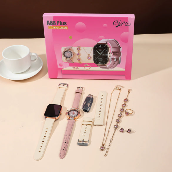 Smart Watch Women Jewelry Alloy Case Stainless Steel Clasp Imitation Leather Strap Round Dial Leisure Style