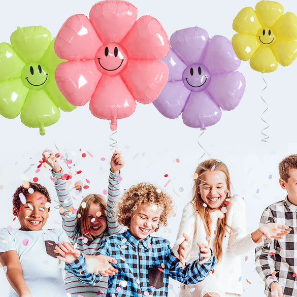 Smiley Daisy Aluminum Foil Balloon Flower Party Decoration Photo Prop For Birthday Arrangements