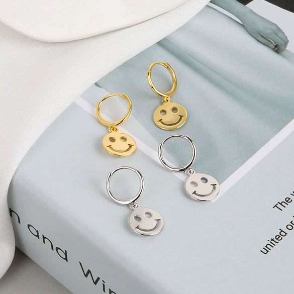 Smiley Earrings 925 Sterling Silver Geometric Electroplated