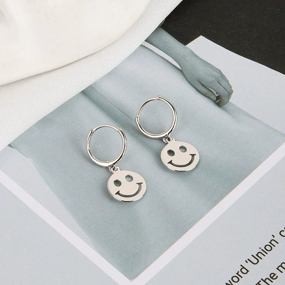 Smiley Earrings 925 Sterling Silver Geometric Electroplated
