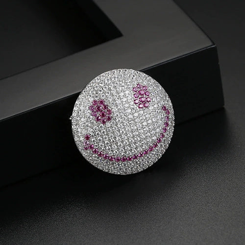 Smiley Face Geometric Brooch Pin Copper Electroplated Zircon Microinlay Badge For Women Minimalist Clothing Accessory