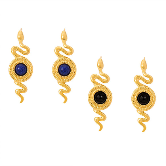 Snake Earrings Titanium Steel 18K Gold Plated Inlaid Natural Stone Geometric Style Electroplated For Women